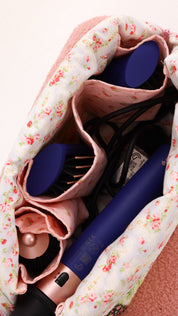 3 Piece Quilted Patchwork Pouch Set - Black Florals