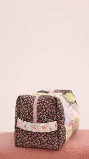 3 Piece Quilted Patchwork Pouch Set - Black Florals