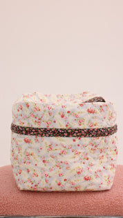 3 Piece Quilted Patchwork Pouch Set - Black Florals