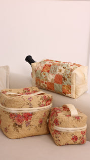 3 Piece Quilted Patchwork Pouch Set - Rustic Bloom