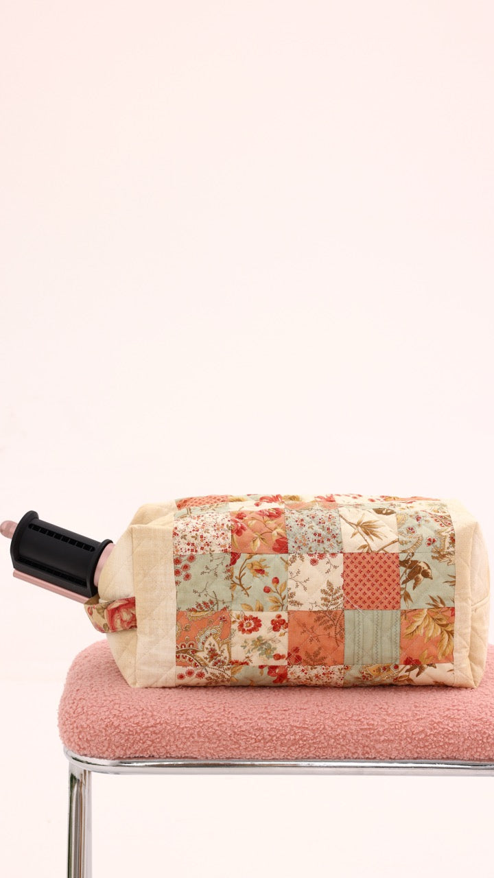 3 Piece Quilted Patchwork Pouch Set - Rustic Bloom