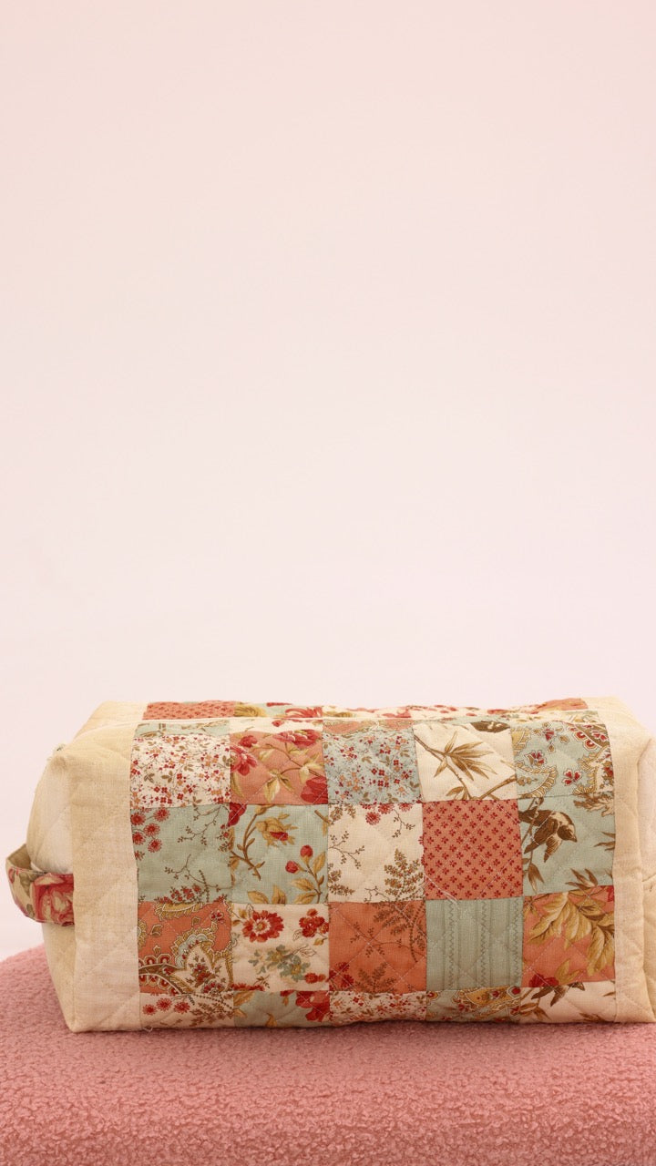 3 Piece Quilted Patchwork Pouch Set - Rustic Bloom