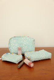 Liberty Quilted Pouch Set - Baby Blue Flowers
