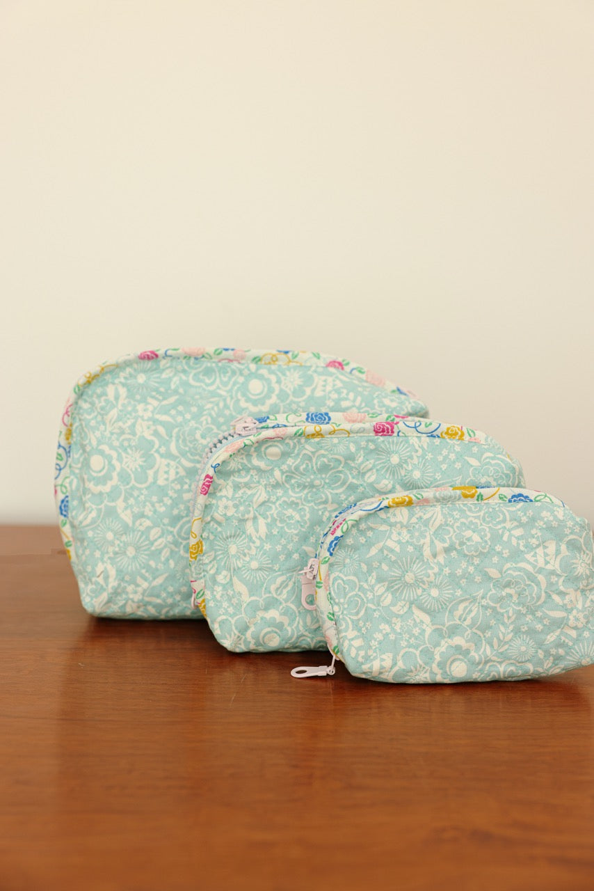 Liberty Quilted Pouch Set - Baby Blue Flowers