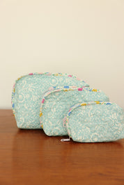 Liberty Quilted Pouch Set - Baby Blue Flowers