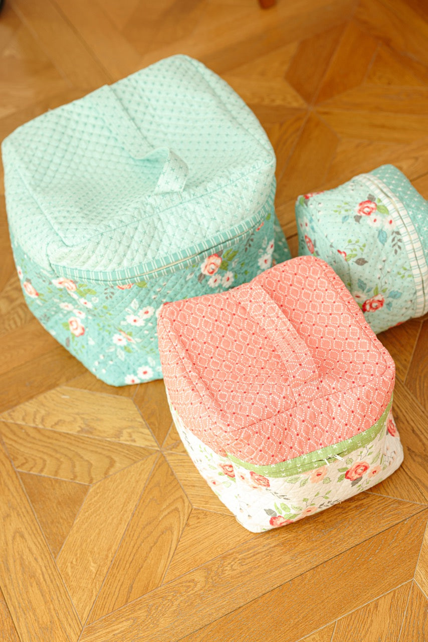 Quilted Pouch Set - Blues & Corals