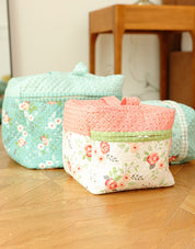 Quilted Pouch Set - Blues & Corals