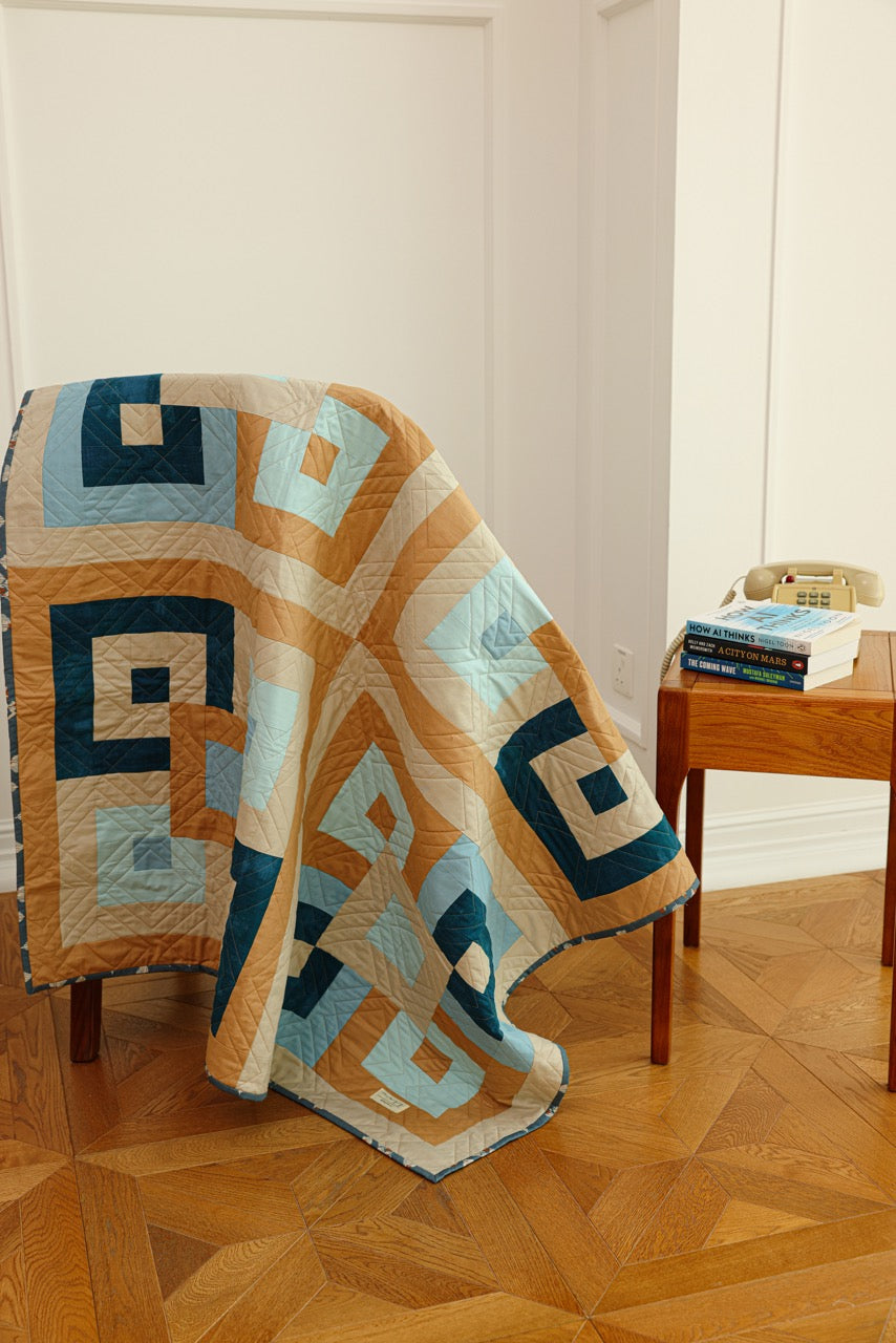 Crib Size - Brown & Blue Squares Quilt