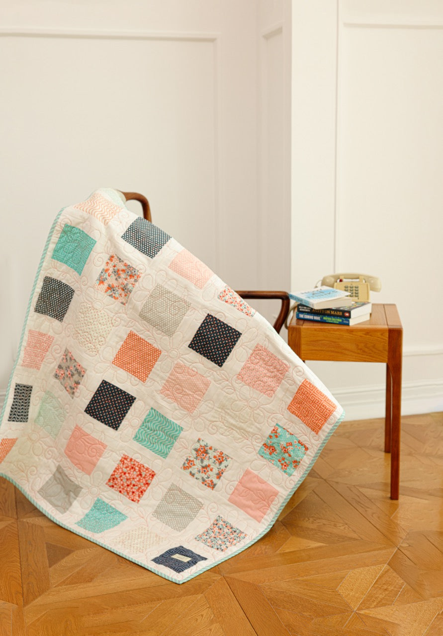 Crib Size - Squares In Turquoises Quilt
