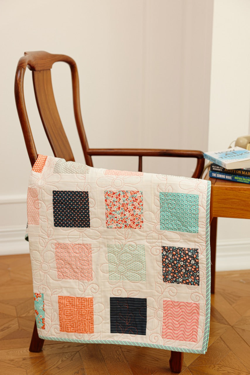 Crib Size - Squares In Turquoises Quilt