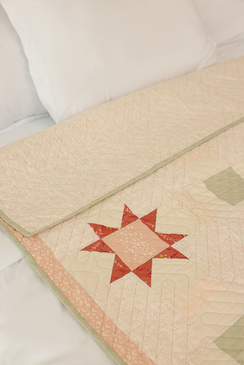 Twin Size - Peach & Sage Star Quilt
