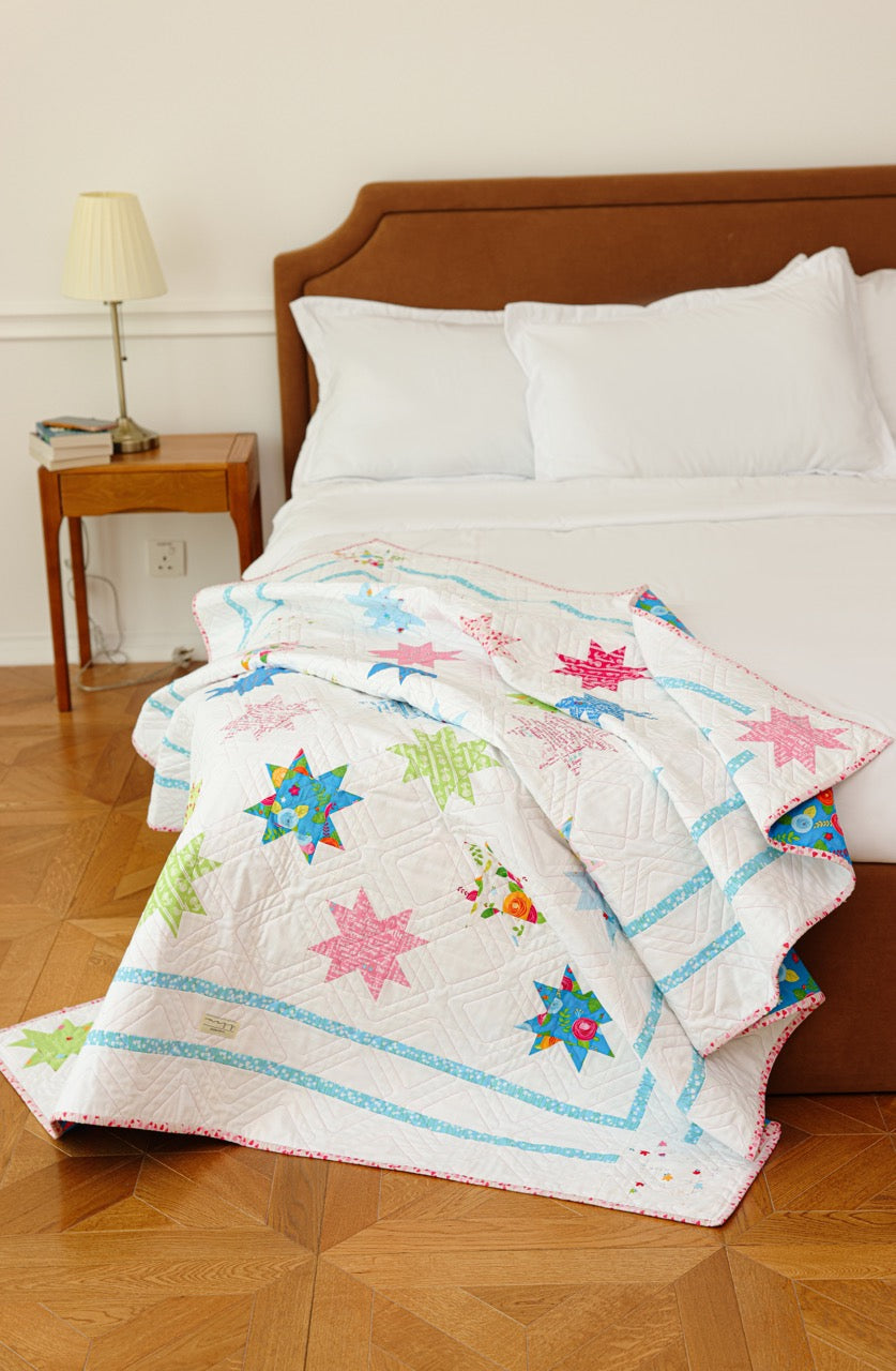 Lap Size - Blue Florals & Stars Quilts