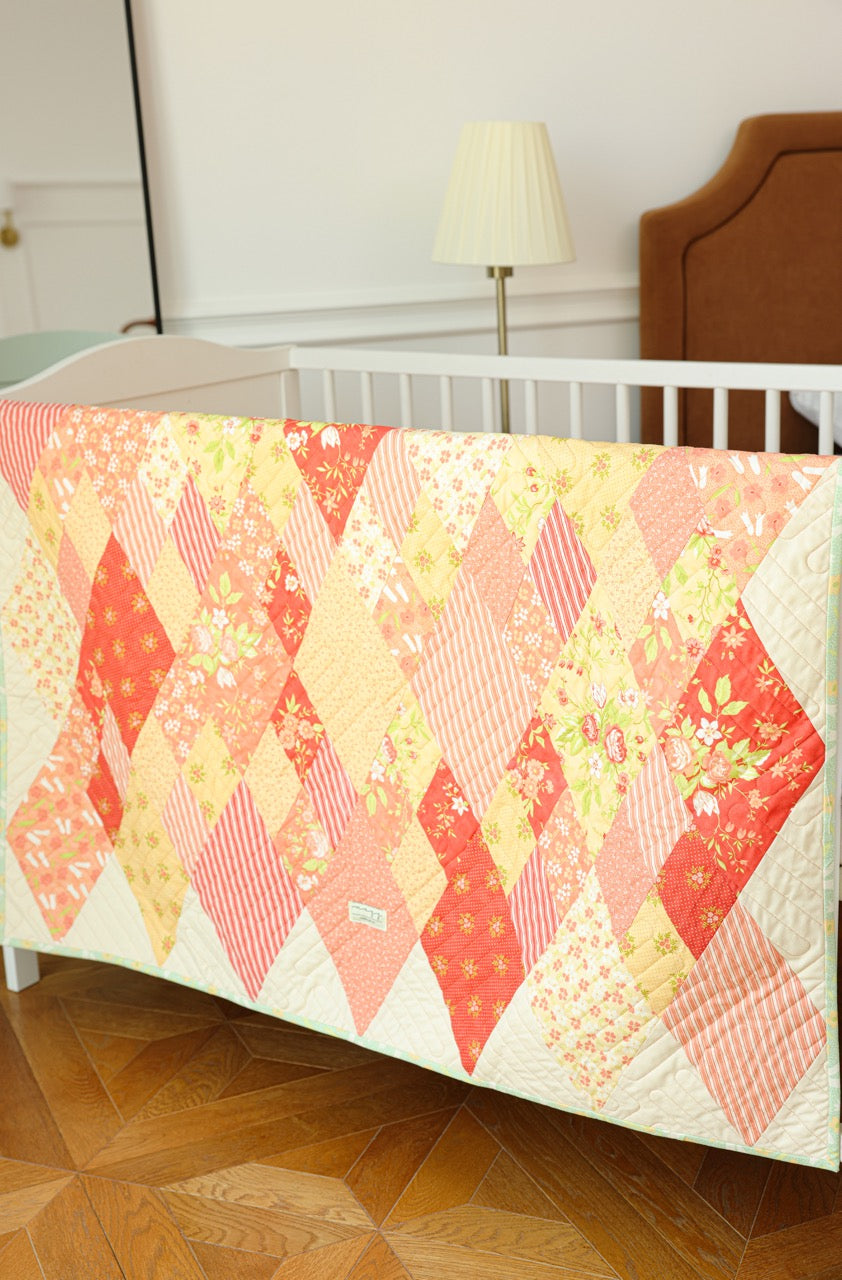 Lap Size - Red Floral Triangles Quilt