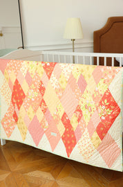 Lap Size - Red Floral Triangles Quilt