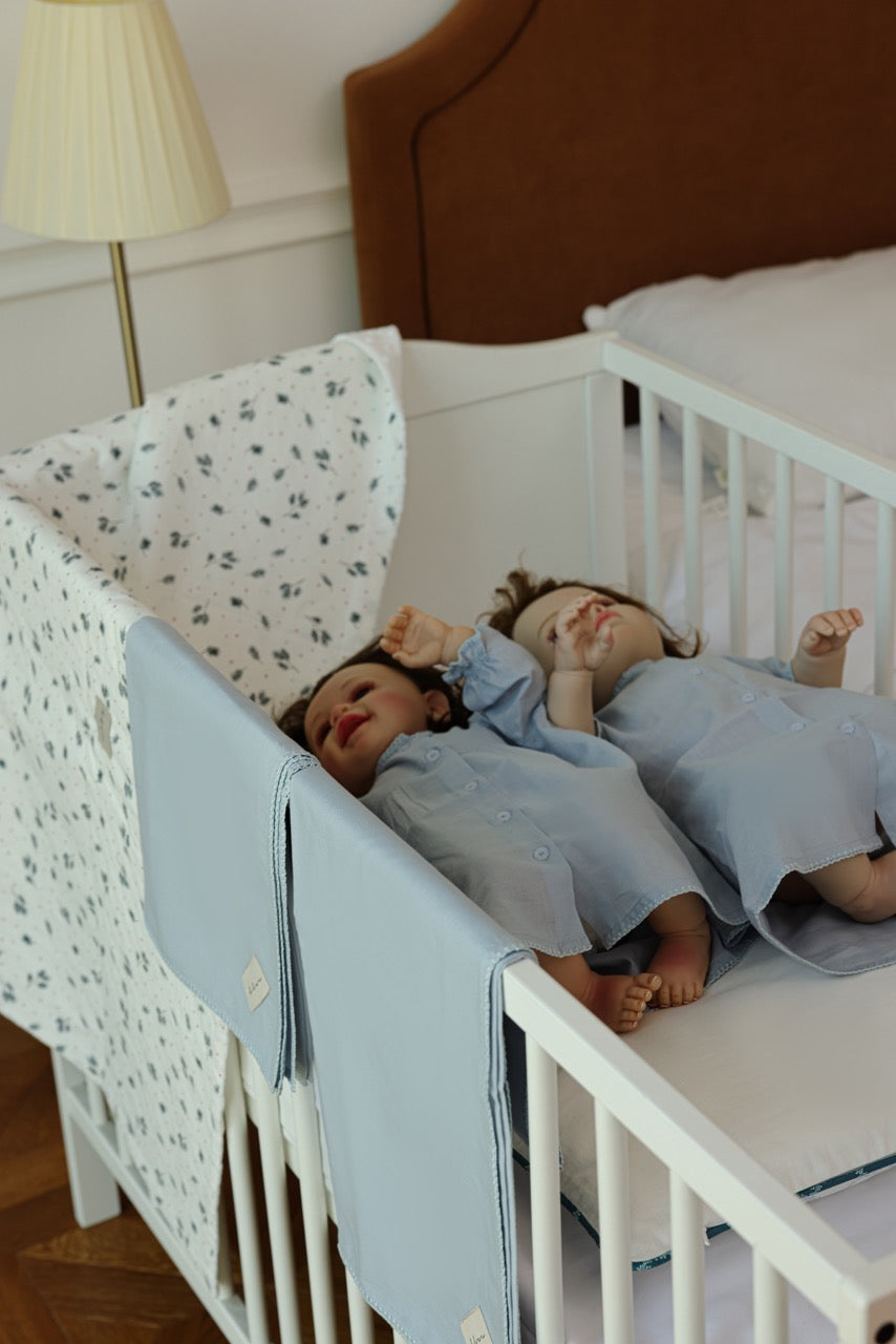 Blue Leaves Baby Set - Blanket, Doshak, Baby Jalabiya & Swaddle