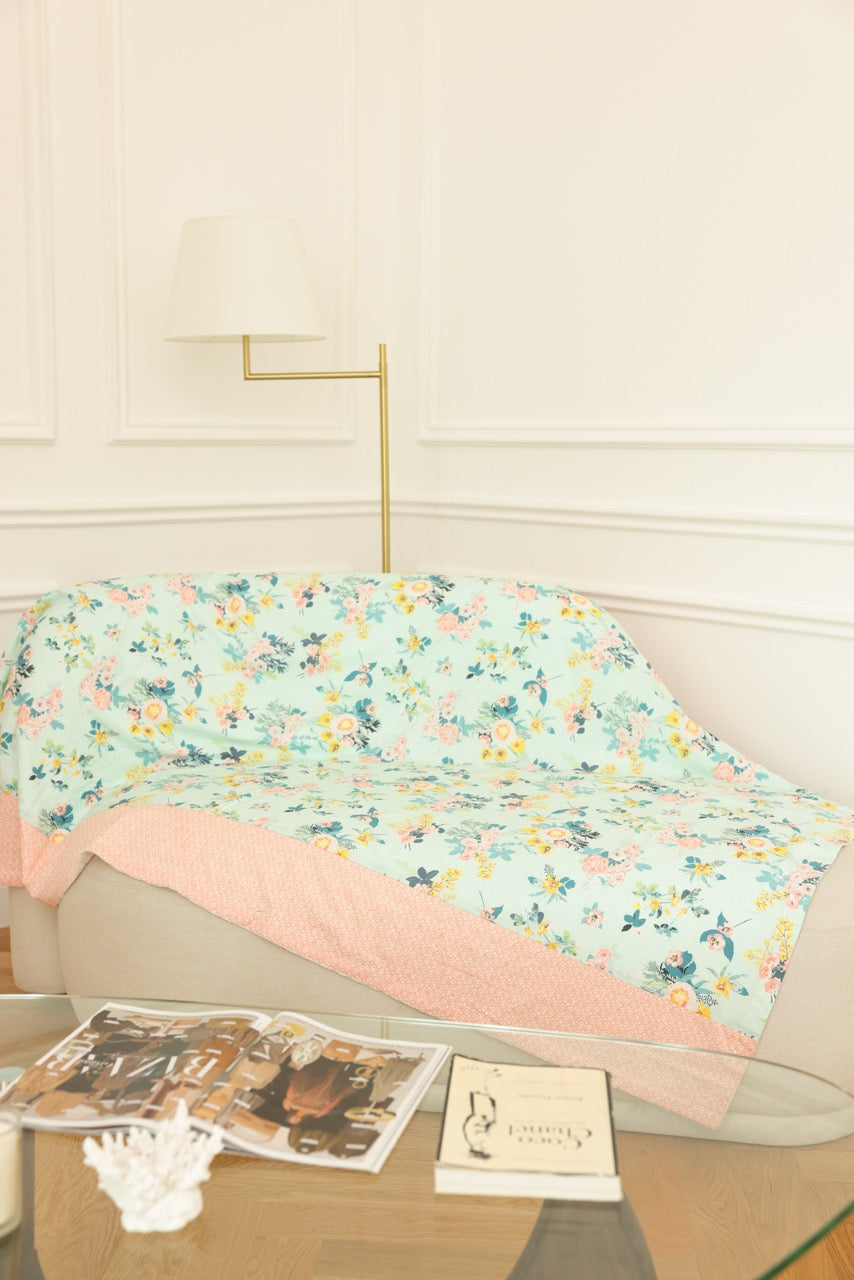 Lap Size Blanket - Blue & Pink Flowers