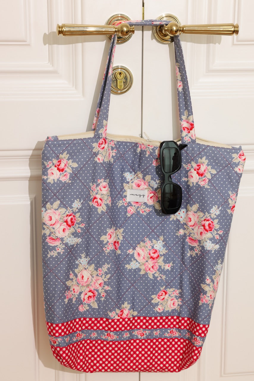 Dusty Blue Rose Quilted Tote