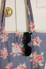 Dusty Blue Rose Quilted Tote