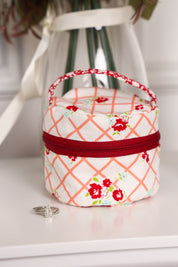 White Striped Flowers Pouch