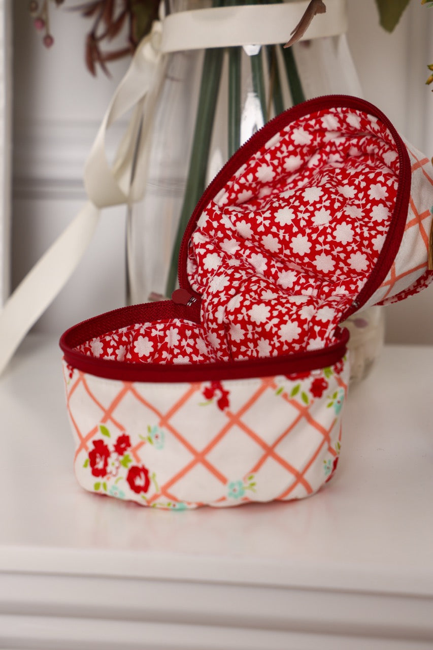 White Striped Flowers Pouch