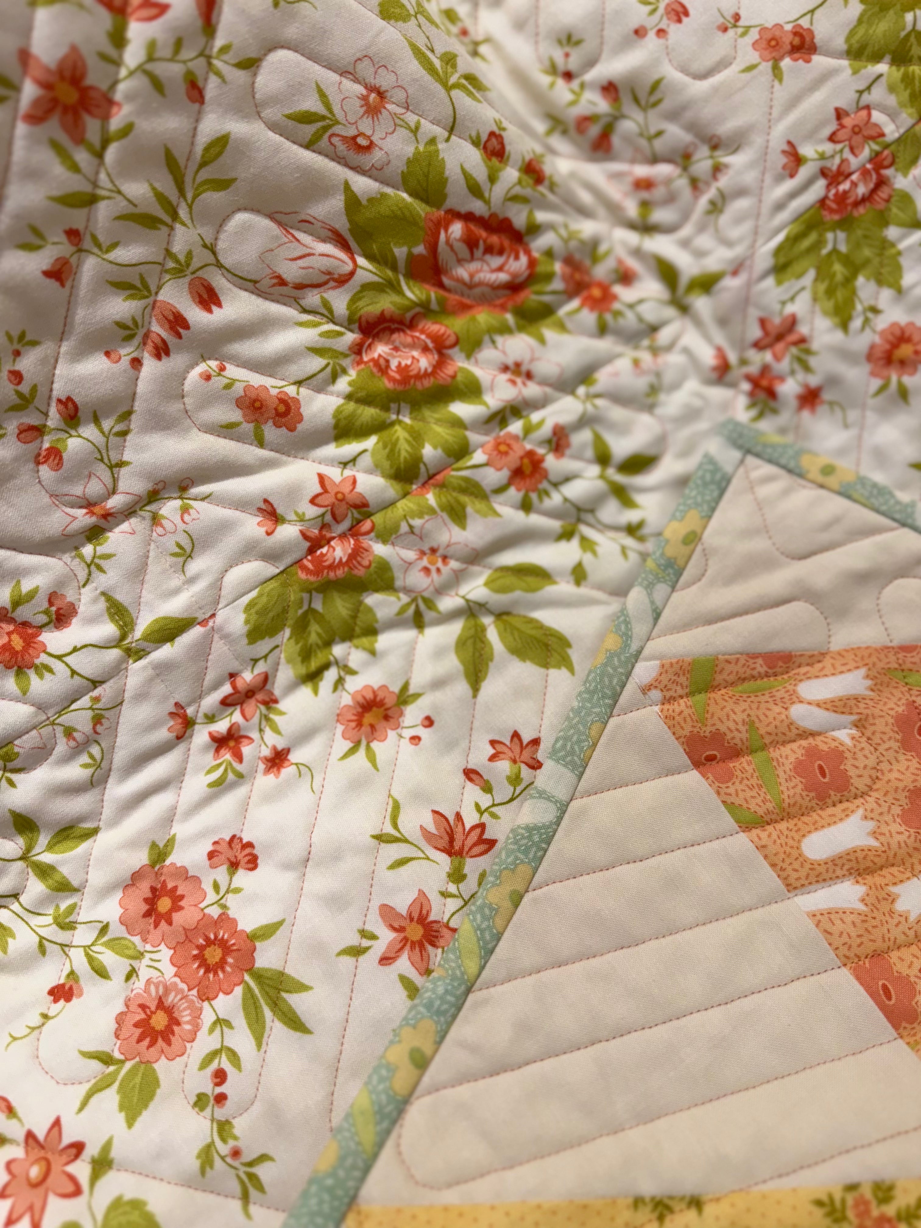 Lap Size - Red Floral Triangles Quilt