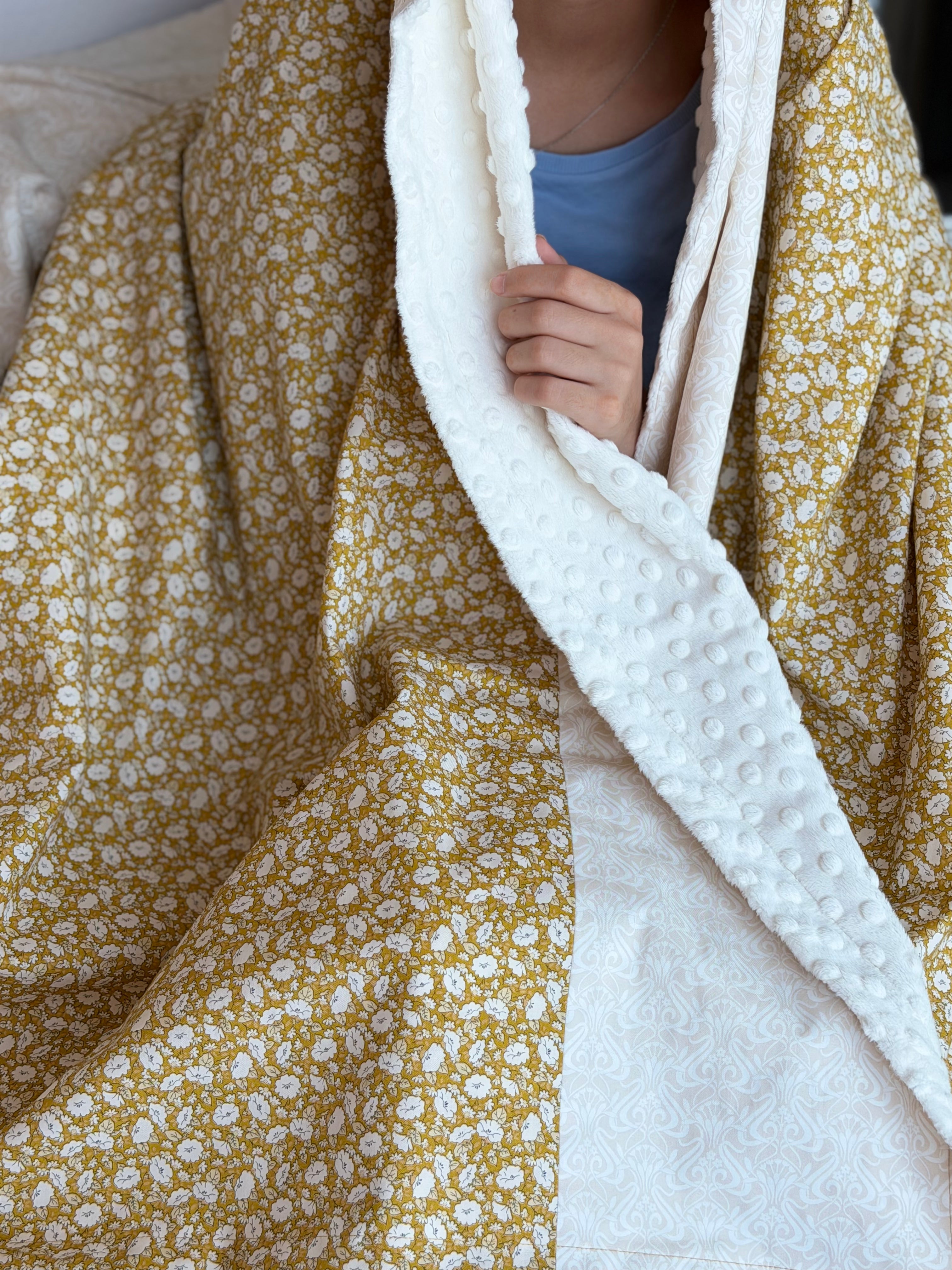 Lap Size Blanket - Liberty Tudor Celebration Mustard X Nouveau Shadow