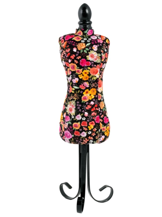 Pin Cushion Dress Form Black Floral