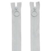 8" White Zipper With Hoop Pull