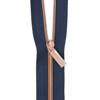 Nylon Zipper - Navy Tape Rose Gold